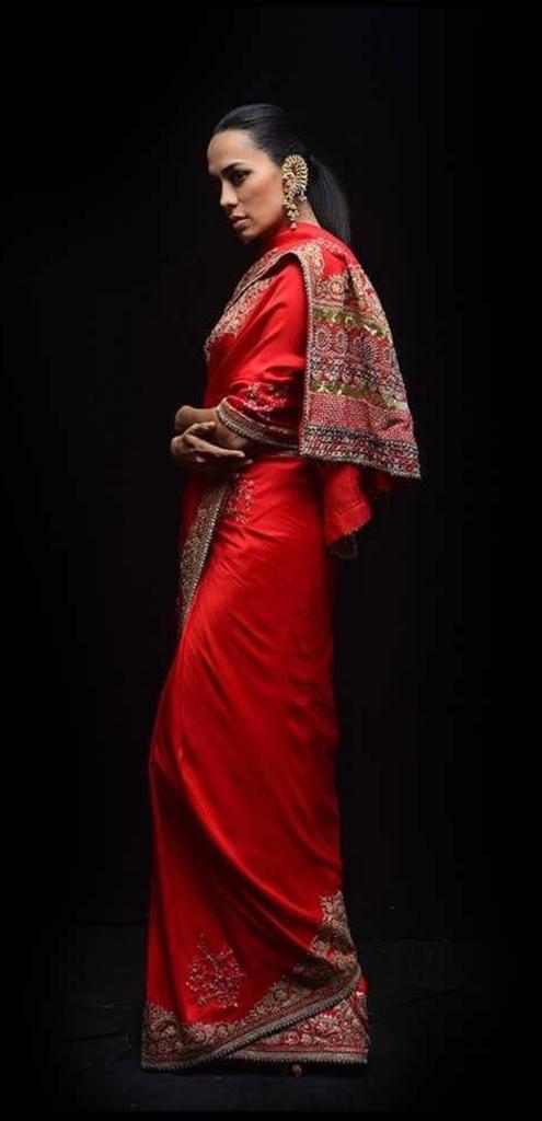 Anamika Khanna Red Silk Dupion Saree