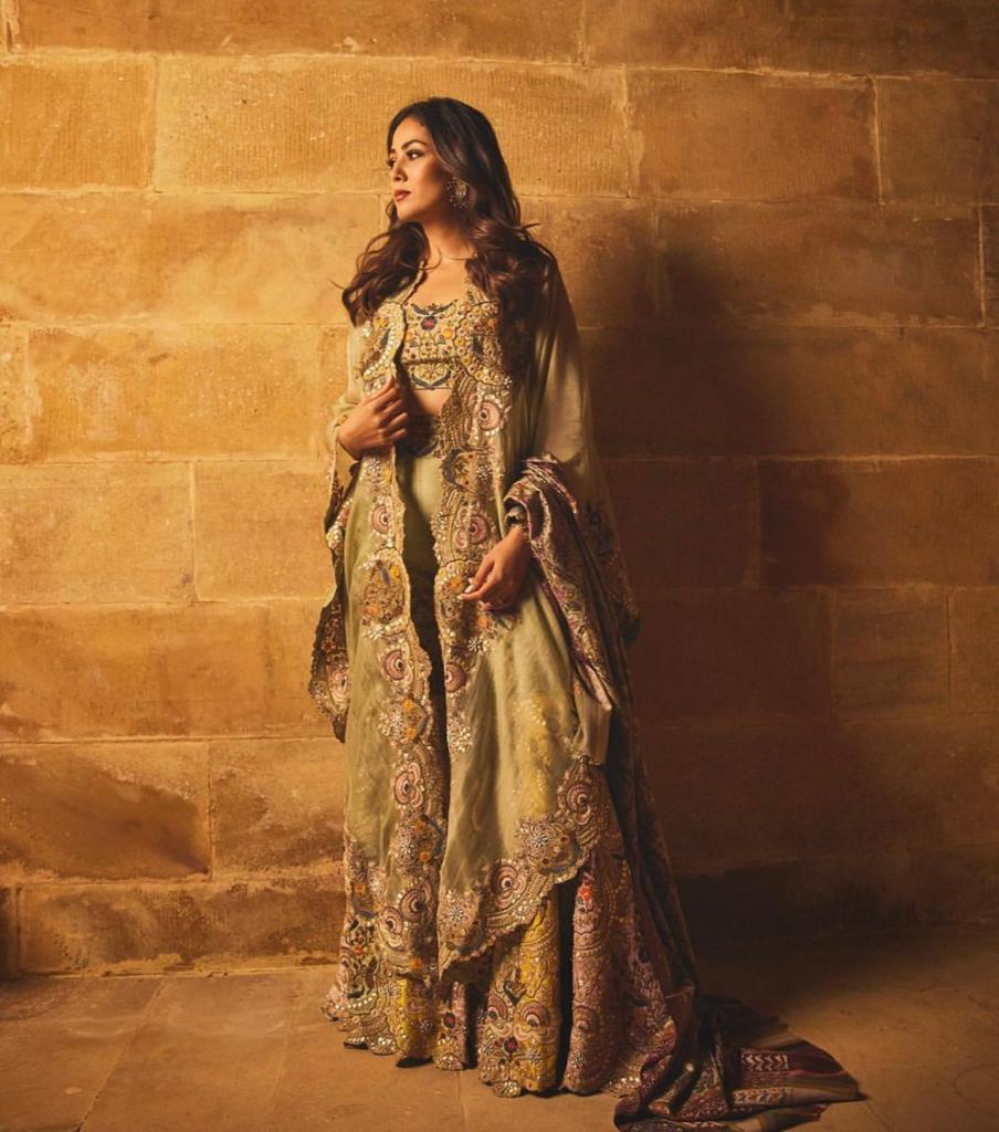 Meera Rajput In Fusion Sharara Set By Anamika Khanna