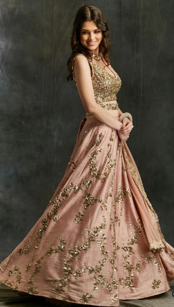 Astha Narang- Pink sequins jaal lehenga set - The Grand Trunk