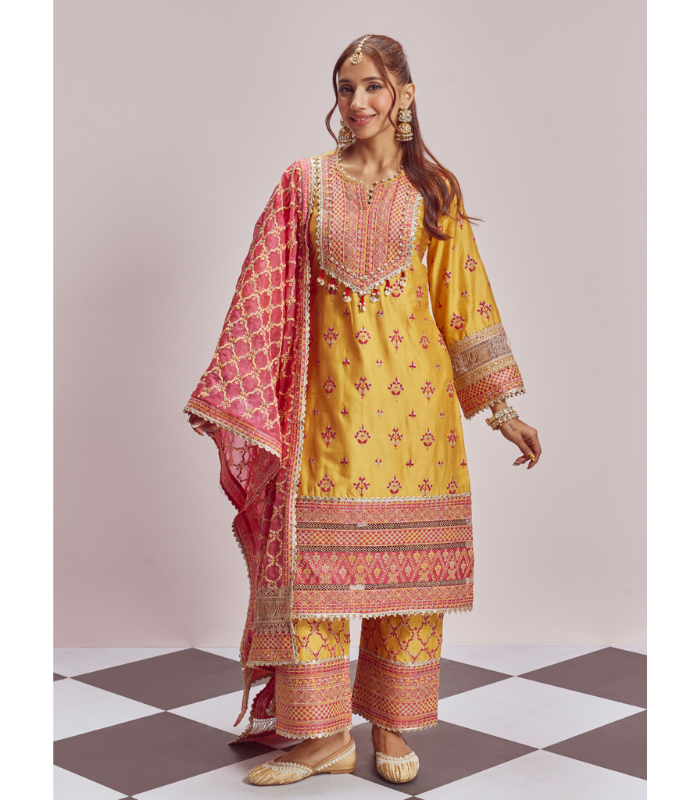 Mulmul Pima Satin Shagun Red Kurta With Mulmul Pima Satin Shagun Red Pant