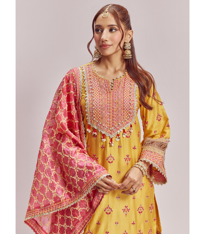 Mulmul Pima Satin Shagun Red Kurta With Mulmul Pima Satin Shagun Red Pant