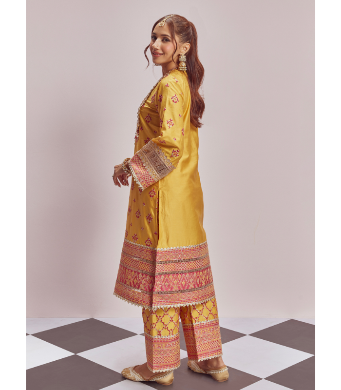 Mulmul Pima Satin Shagun Red Kurta With Mulmul Pima Satin Shagun Red Pant