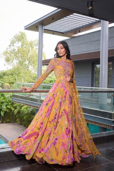 Alisha Hand Embroidered Anarkali Paired with Embroidered Dupatta - The Grand Trunk
