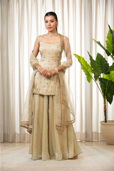 jasmine creamish sharara set - The Grand Trunk
