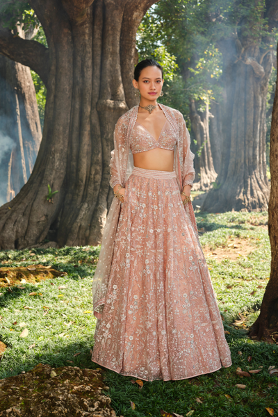 Forest Rose Embroidered Silk Lehenga Set - The Grand Trunk