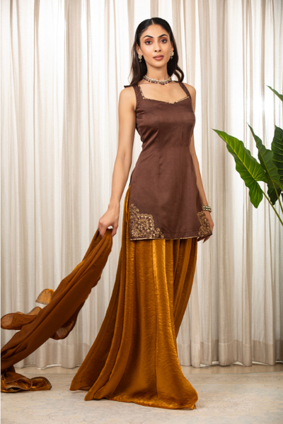 jasmine goldenish sharara set - The Grand Trunk
