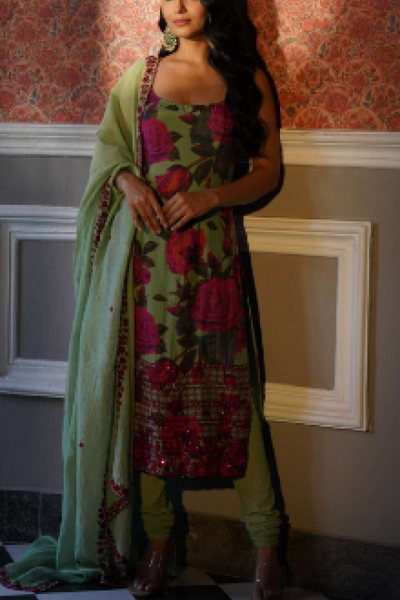 Mehendi Green Floral Kurti Set - The Grand Trunk