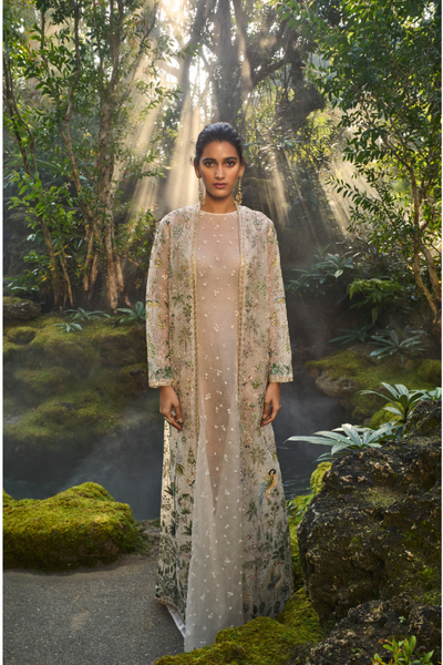 Shajar Hand painted Pichhwai Silk Jacket Set - The Grand Trunk