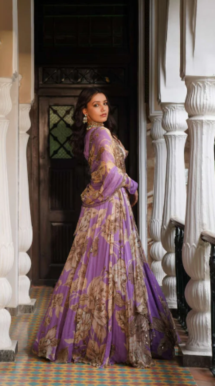 Lavender floral lehenga set