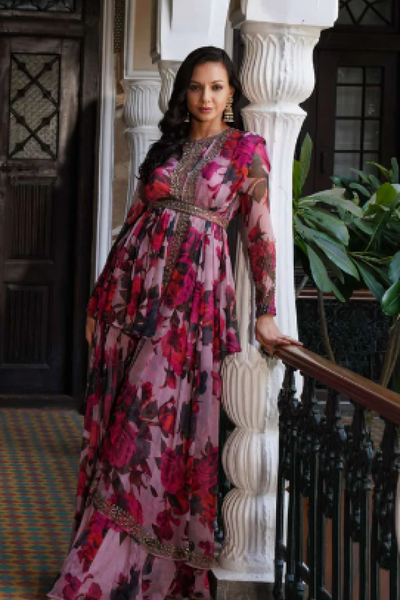 Lilac Chiffon Floral Peplum Set - The Grand Trunk