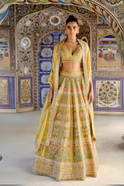 Sol Gota Patti Silk Lehenga Set – Yellow - The Grand Trunk