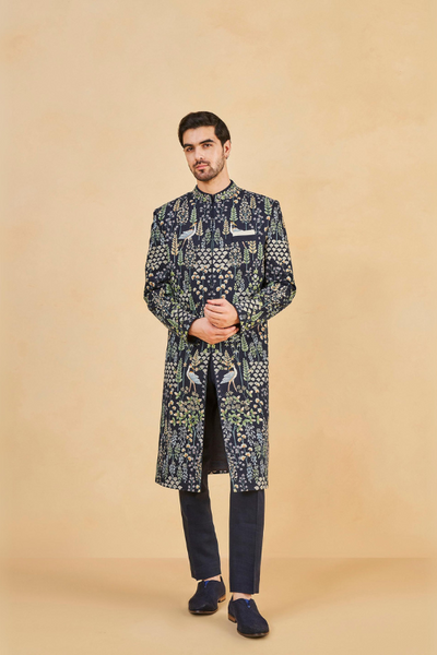 Fardan Hand-painted Pichhwai Silk Sherwani - The Grand Trunk