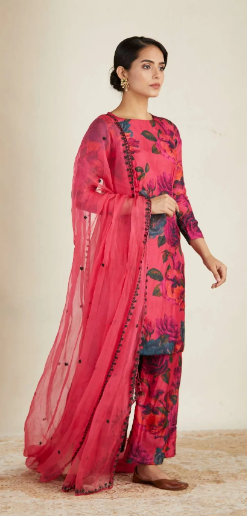 Hot Pink Floral Kurti Set - The Grand Trunk