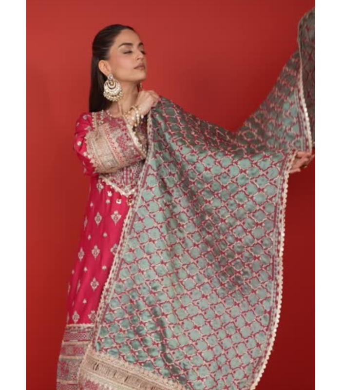 Mulmul Pima Satin Shagun Red Kurta With Mulmul Pima Satin Shagun Red Pant