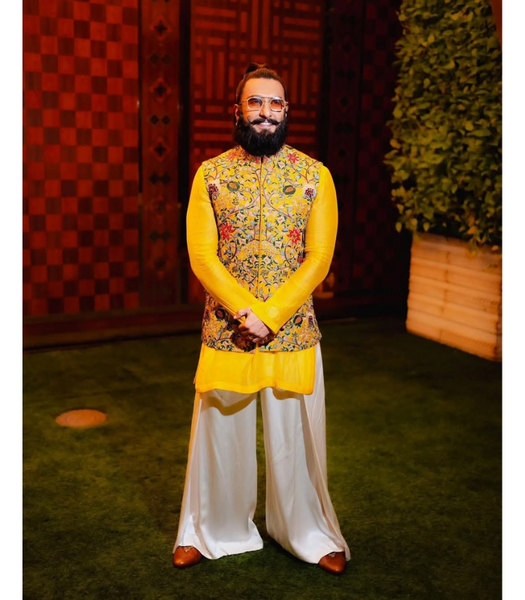 Ranveer Singh in Threadwork Nehru Jacket Paired With Kurta And