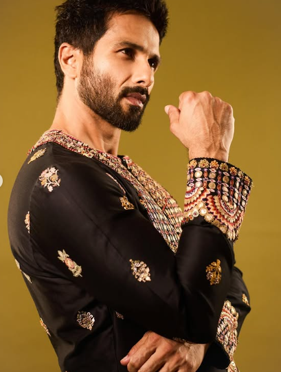 Shahid Kapoor in Black Tribal Kurta Pant set by Anamika Khanna