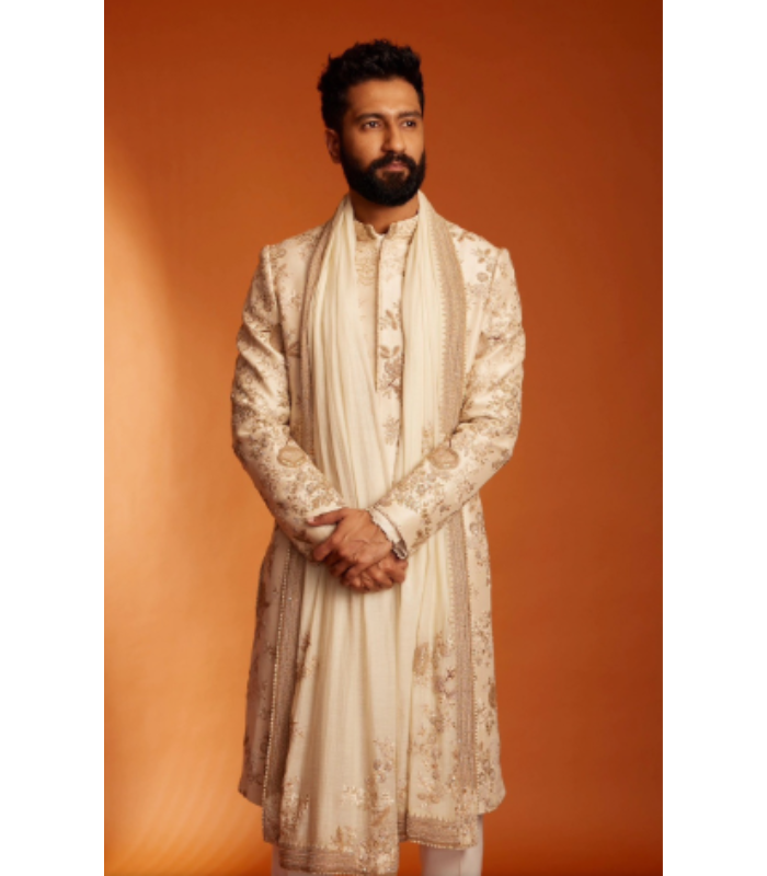 Vicky Kaushal in Embroidered Zari Sequins Sherwani set