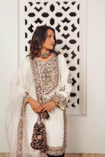 White and black kurta set - The Grand Trunk