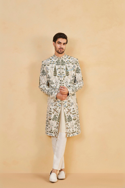 Taksh Hand-painted Pichhwai Silk Sherwani - The Grand Trunk