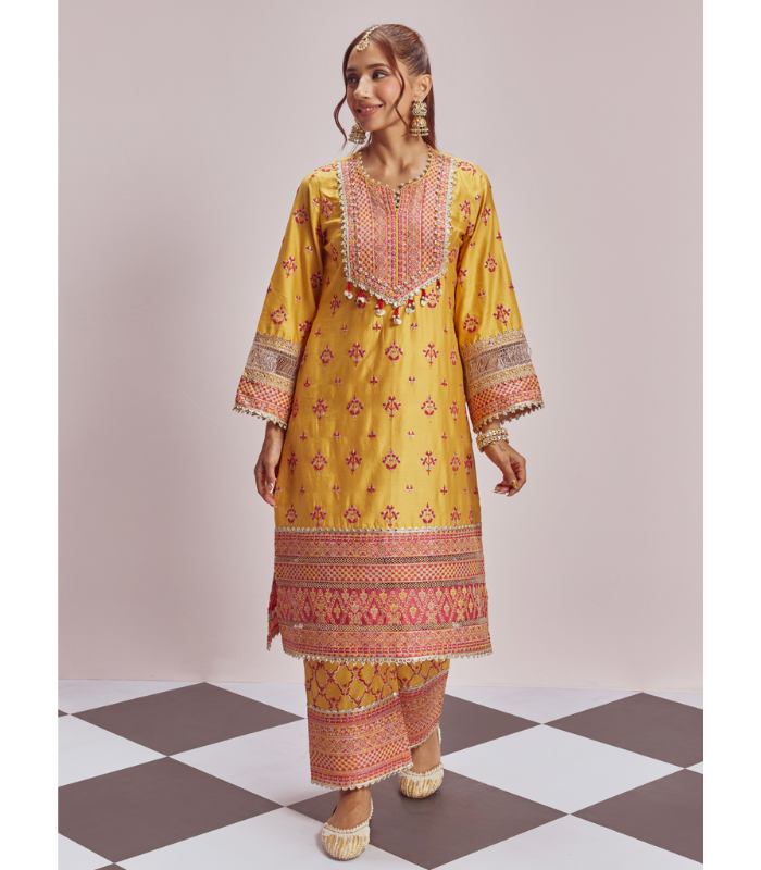 Mulmul Pima Satin Shagun Red Kurta With Mulmul Pima Satin Shagun Red Pant