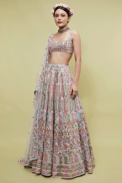 BLUE NET LEHENGA SET - The Grand Trunk
