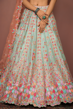 Load image into Gallery viewer, BLUE LEHENGA SET WITH RESHAM FOIL EMBROIDERY - The Grand Trunk