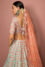 Load image into Gallery viewer, BLUE LEHENGA SET WITH RESHAM FOIL EMBROIDERY - The Grand Trunk