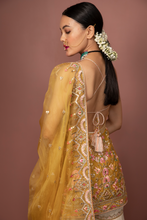 Load image into Gallery viewer, MUSTARD HALTER KURTA WITH GHARARA - The Grand Trunk