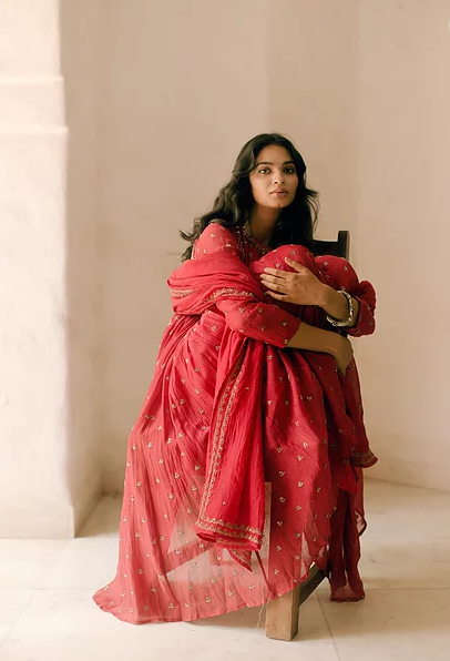 Astha Narang Red Anarkali With Coti Work