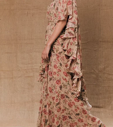 Astha Narang Beige Floral Printed Drape Saree