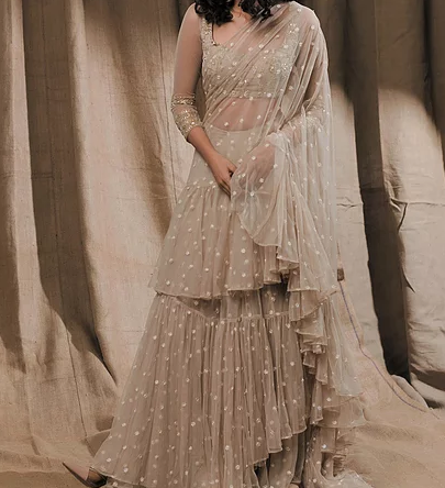 Astha Narang Beige Embellished Saree