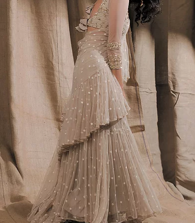 Astha Narang Beige Embellished Saree