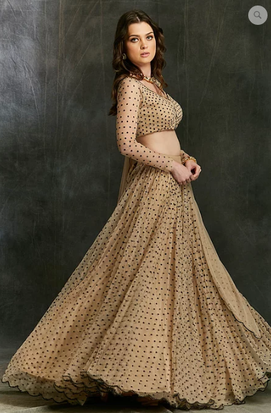 Astha Narang Beige And Black Polka Dot Lehenga