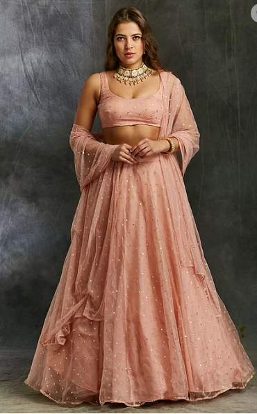 Astha Narang Pink And Gold Polka Dot Lehenga
