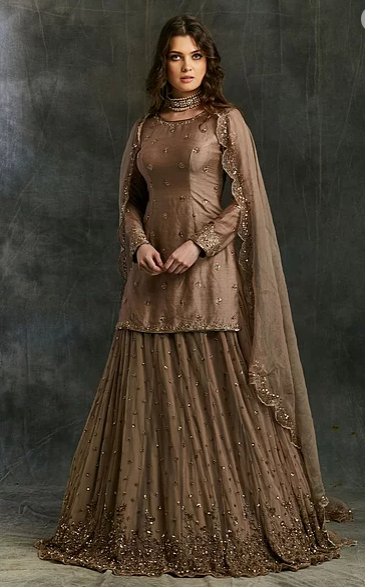 Astha Narang Grey Brown Raw Silk Kurta