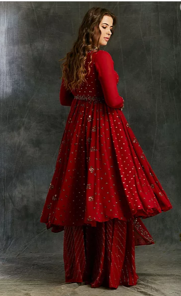 Astha Narang Red Georgette Anarkali With Sharara