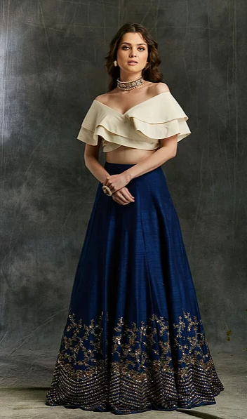 Astha Narang Blue Border Lehenga