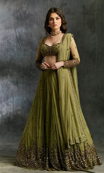 Astha Narang Olive Green Lehenga With Dupatta And Belt