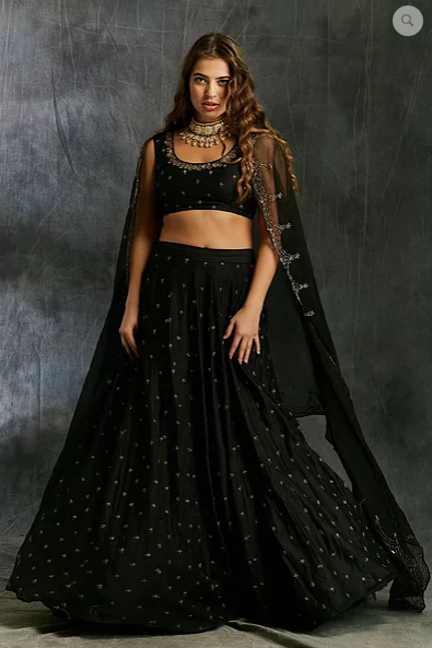Astha Narang Black Silk Lehenga With Antique Work