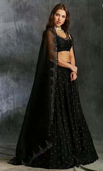 Astha Narang Black Silk Lehenga With Antique Work