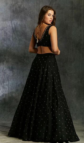Astha Narang Black Silk Lehenga With Antique Work
