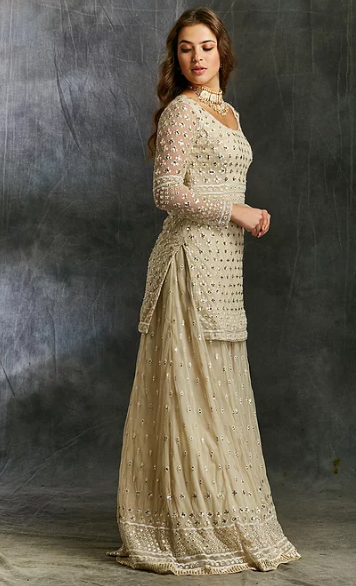 Astha Narang Off White Threadwork Kurta With Sharara
