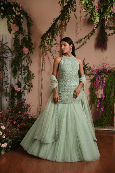 Renu Tandon - Mint Green lehenga suit Set - The Grand Trunk