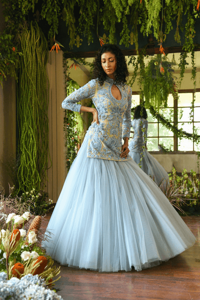 Aqua jacket lehenga set - The Grand Trunk
