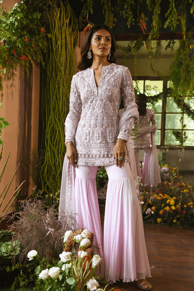 Renu Tandon -Pink short sharara suit set - The Grand Trunk
