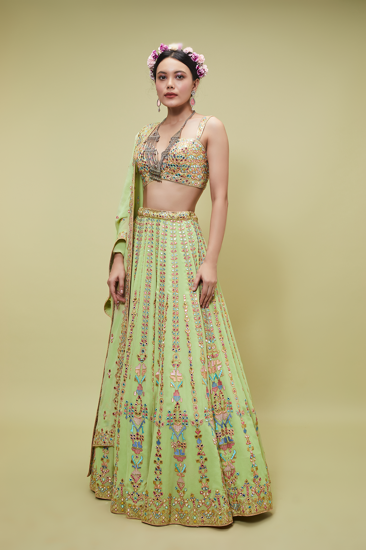 Green Georgette Lehenga Set