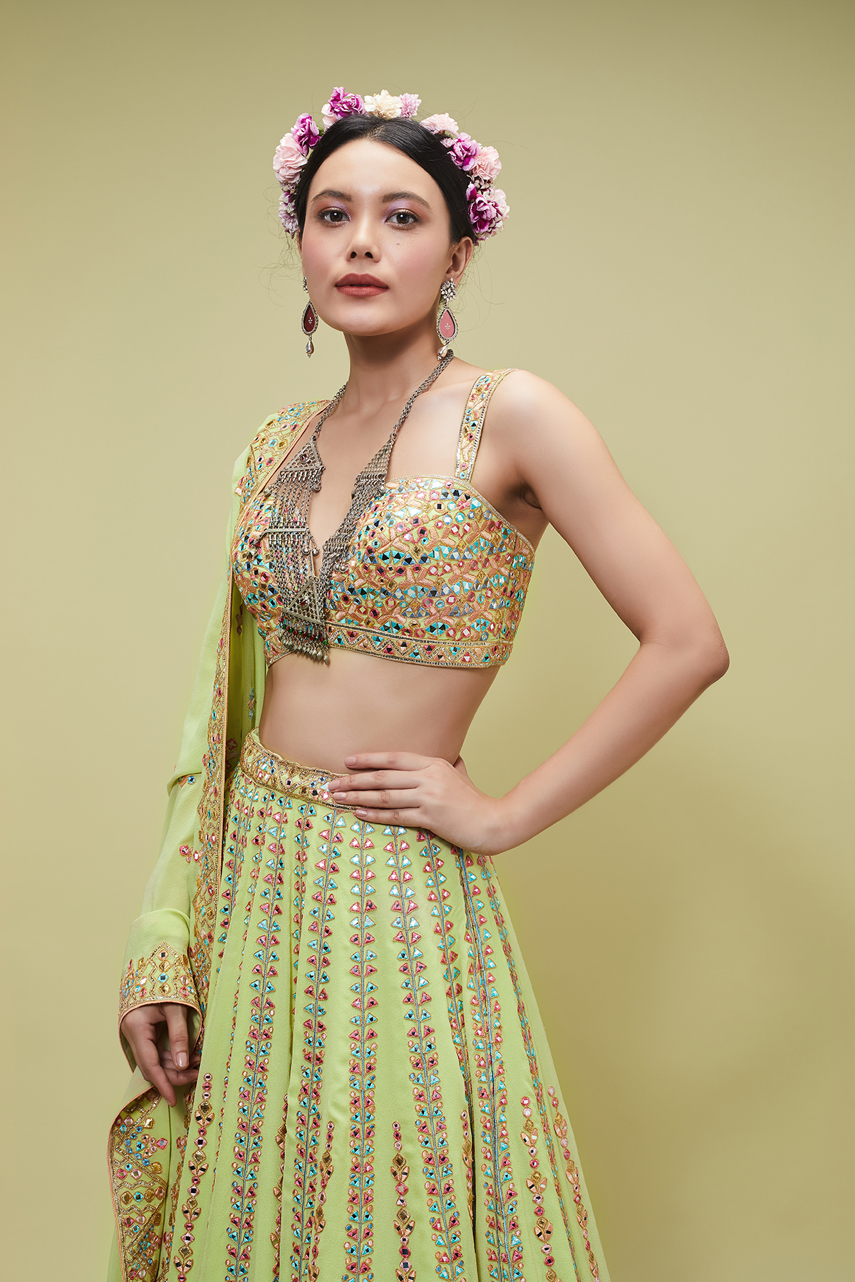 Green Georgette Lehenga Set
