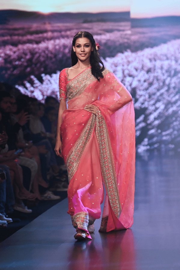 Ishraath Ombere Peach pink saree - The Grand Trunk