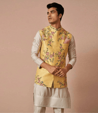 Load image into Gallery viewer, Anushree Reddy - Yellow Rawsilk threadwork bandi set - The Grand Trunk