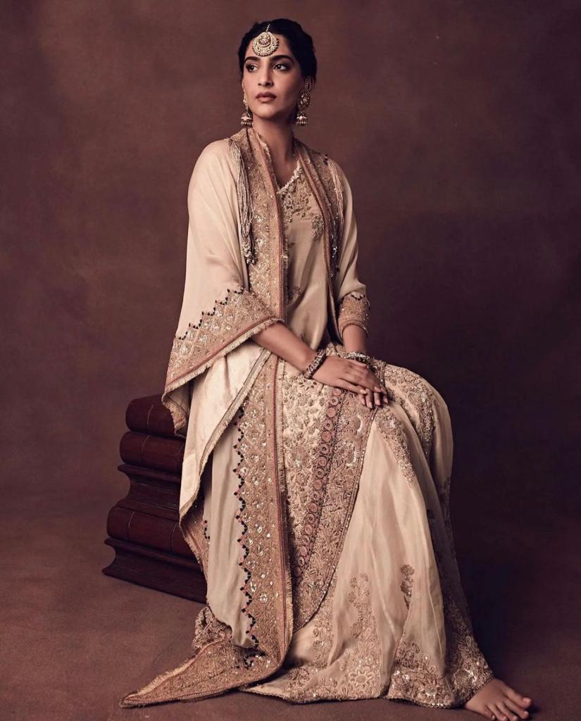 Sonam Kapoor in Anamika Khanna one shoulder sharara set - The Grand Trunk